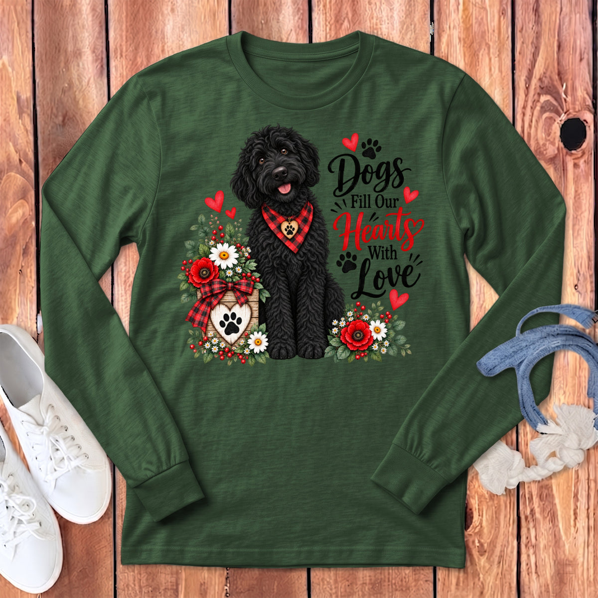 Black Goldendoodle Hearts Love Long Sleeve T-Shirt