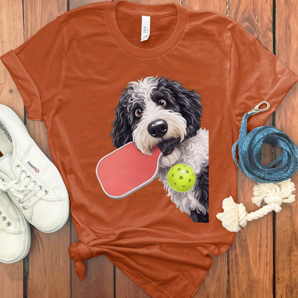 Sheepadoodle Pickleball T-Shirt in Autumn / S by Puppy Jo