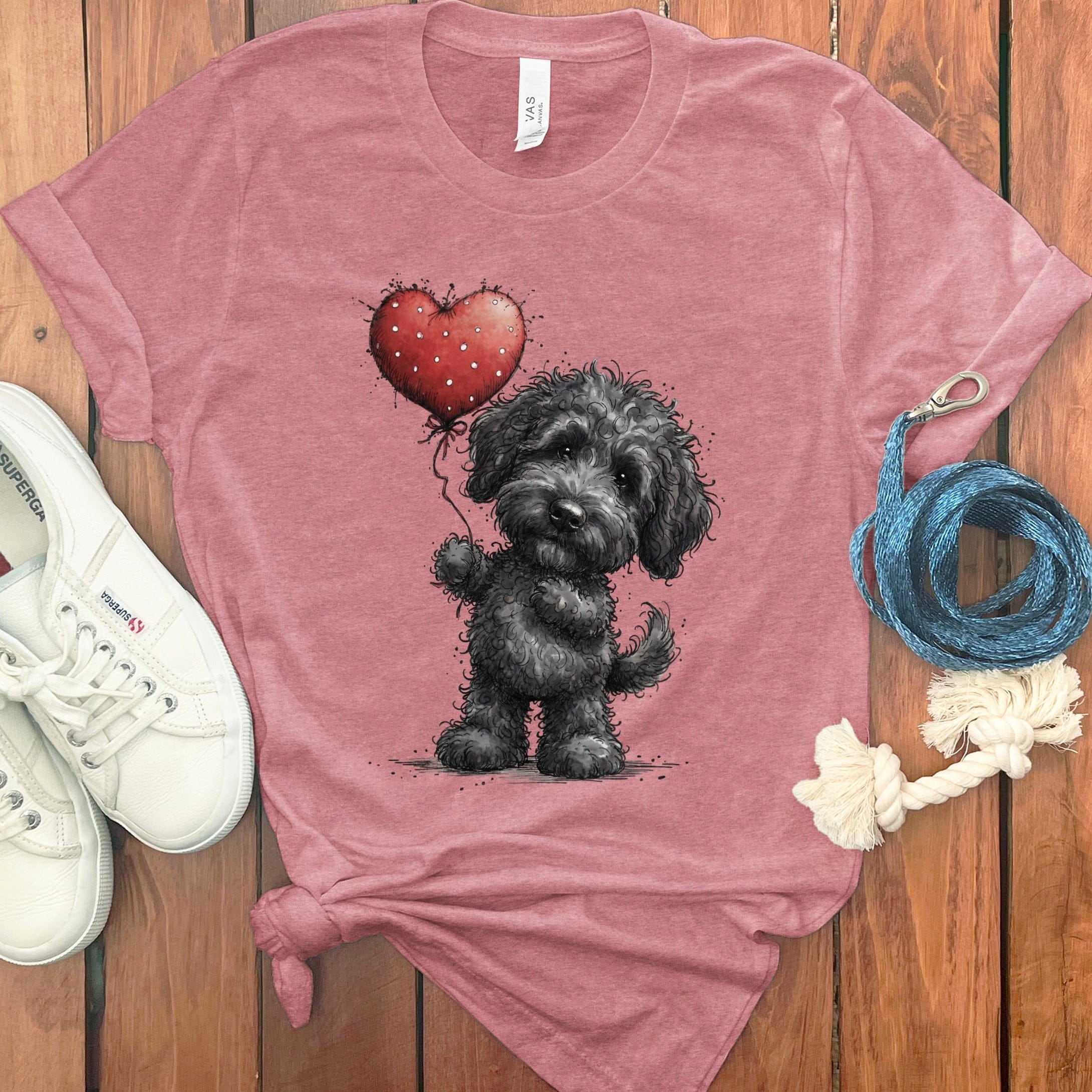 Adorable Black Dog with Heart Balloon Graphic T-shirt