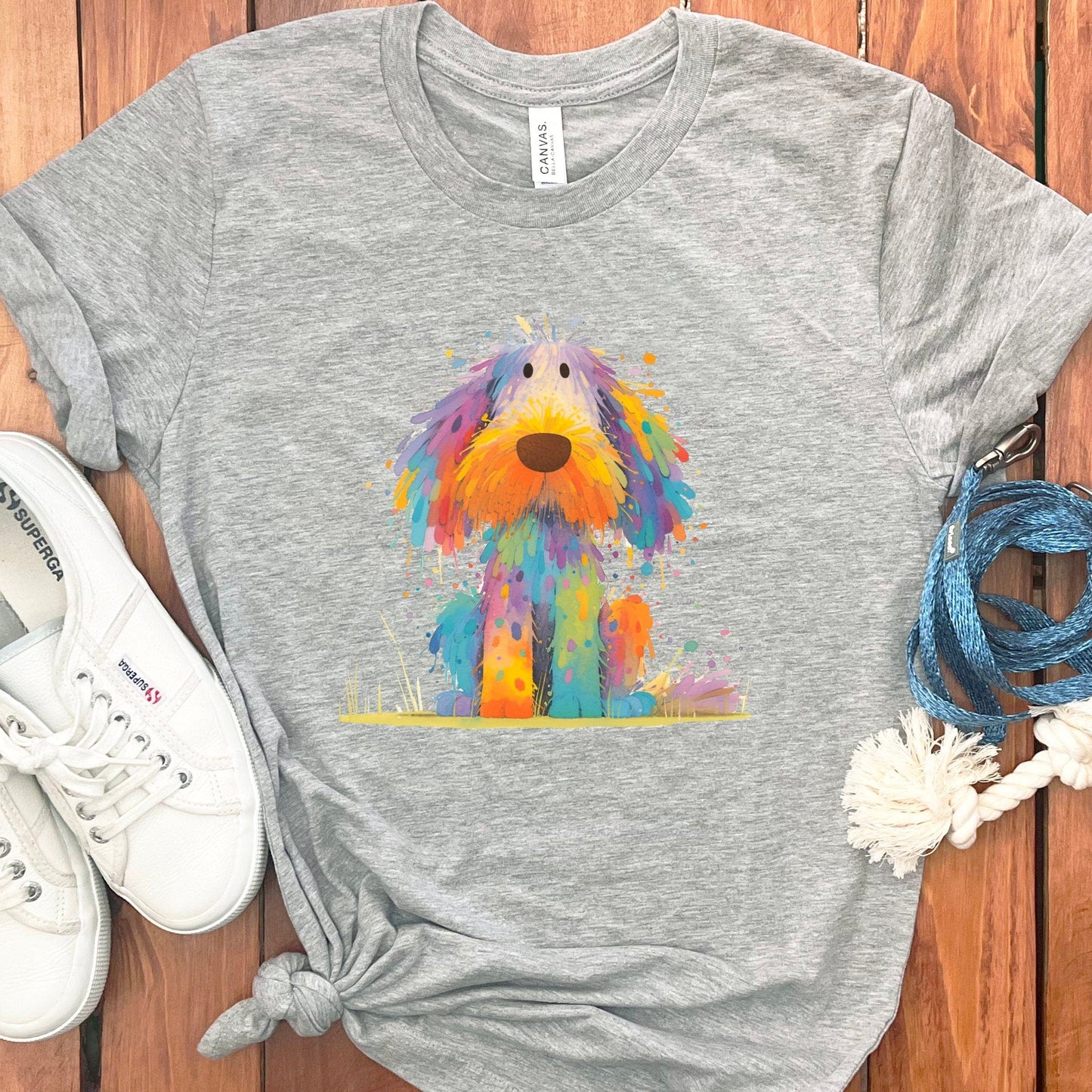 Colorful Abstract Dog Design on Grey T-shirt product