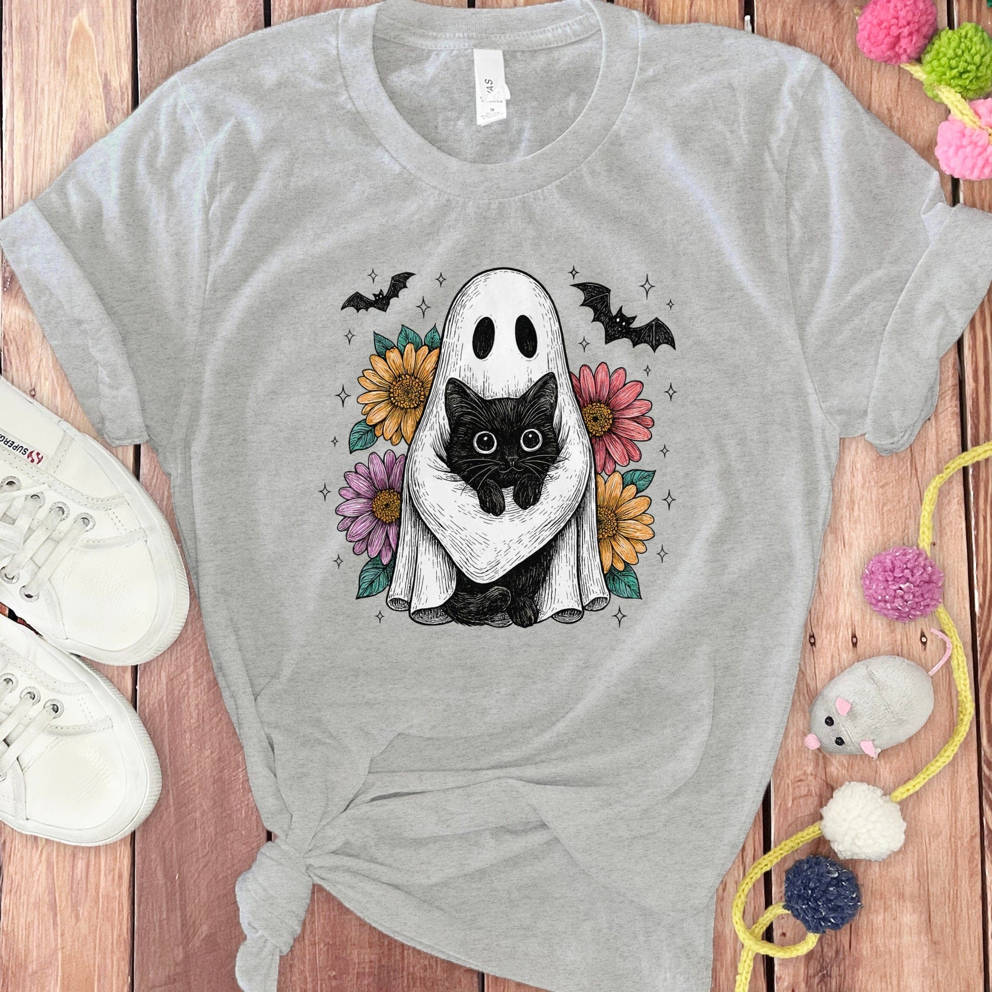 Ghost and Black Cat with Floral Background Shirt product