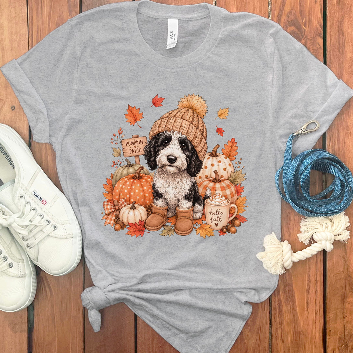 Sheepadoodle Pumpkin Patch T-Shirt in Athletic Heather / S by Puppy Jo