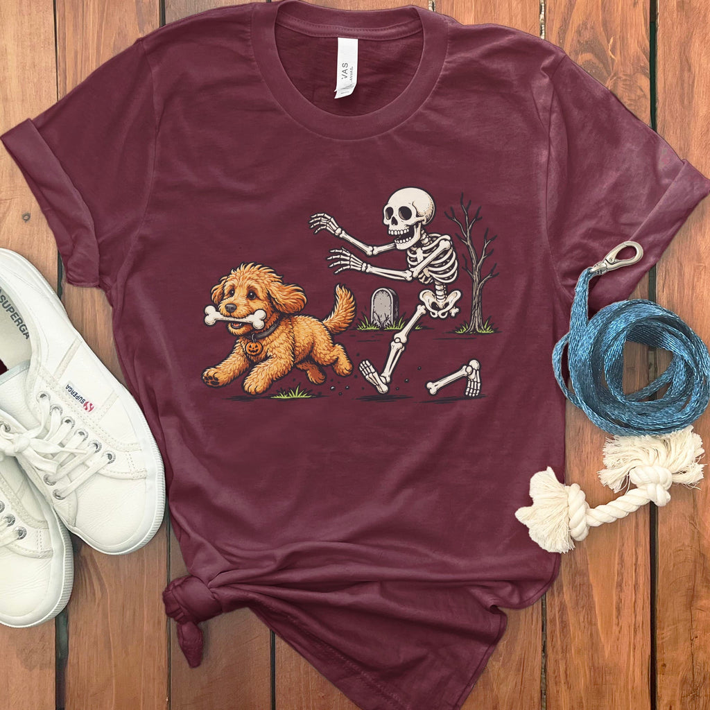 Gold Goldendoodle Bone Thief T-Shirt in Maroon / S by Puppy Jo