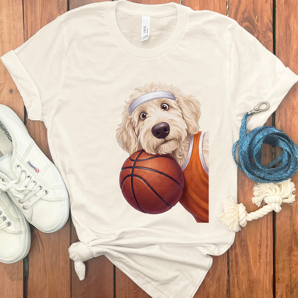 Cream Goldendoodle Basketball Player T-Shirt in Natural / S by Puppy Jo