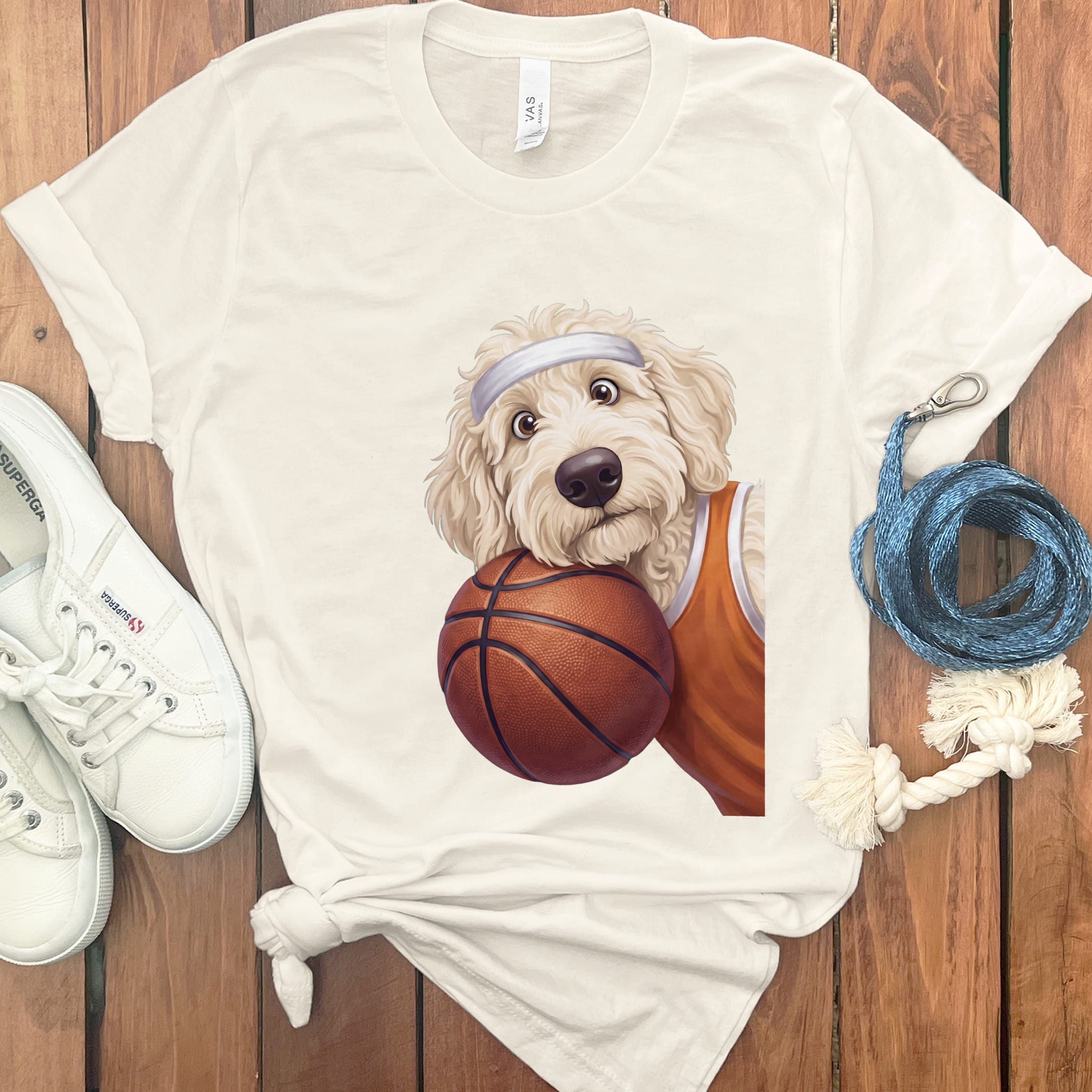 Cream Goldendoodle Basketball Player T-Shirt in Natural / S by Puppy Jo