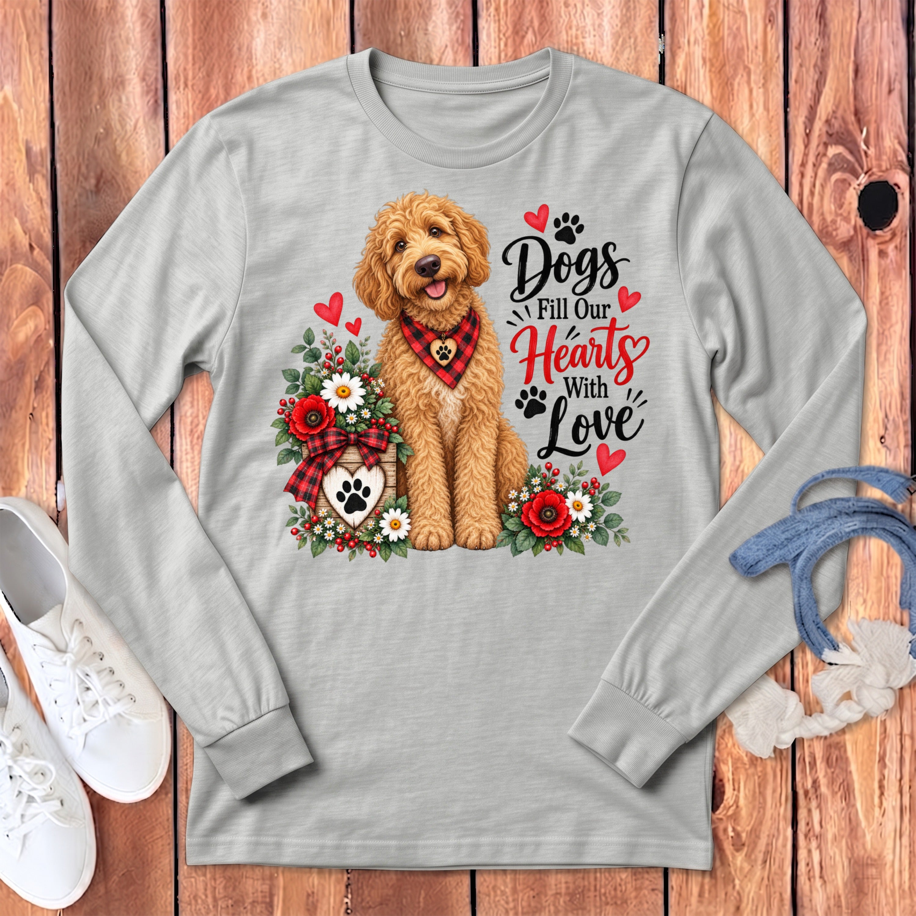 Apricot Goldendoodle Hearts Love Long Sleeve T-Shirt