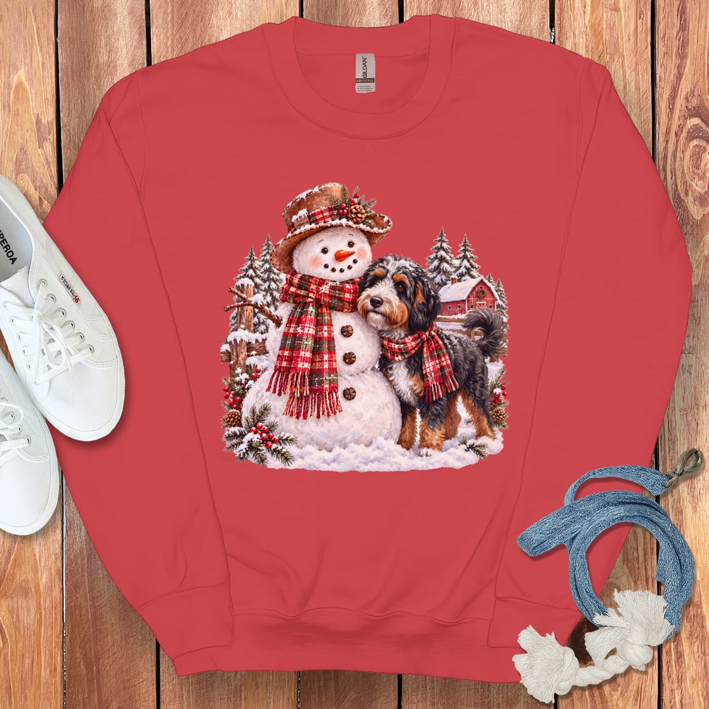 Bernedoodle Christmas Snowman Sweatshirt in Red / S by Puppy Jo