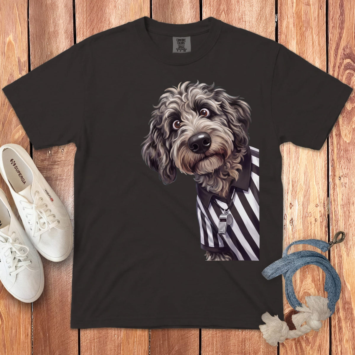Merle Goldendoodle Football Referee Signature T-Shirt in Graphite / S by Puppy Jo