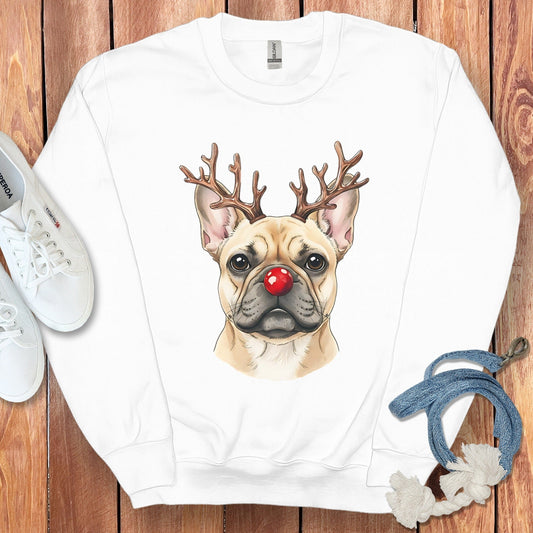 Christmas Bulldog with Reindeer Antlers Sweatshirt