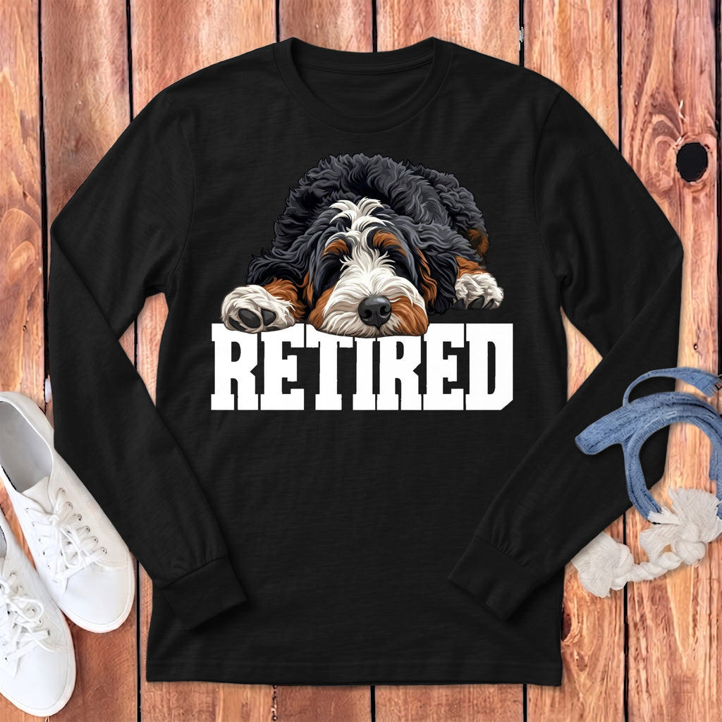 Retired Sleeping Bernedoodle Long Sleeve T-Shirt in Dark Grey Heather / S by Puppy Jo