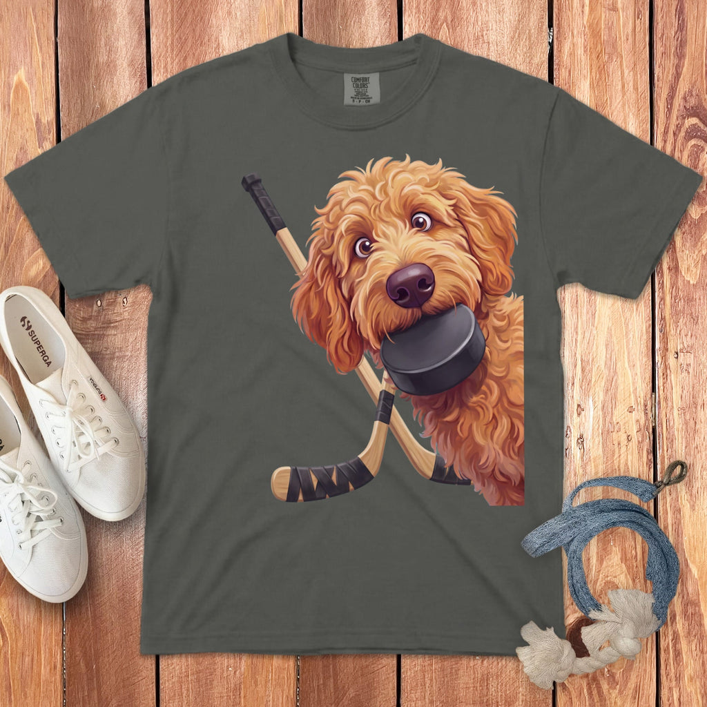 Apricot Goldendoodle Hockey Signature T-Shirt in Pepper / S by Puppy Jo