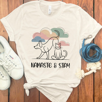 Namaste and Stay Cat and Dog Art T-Shirt product type