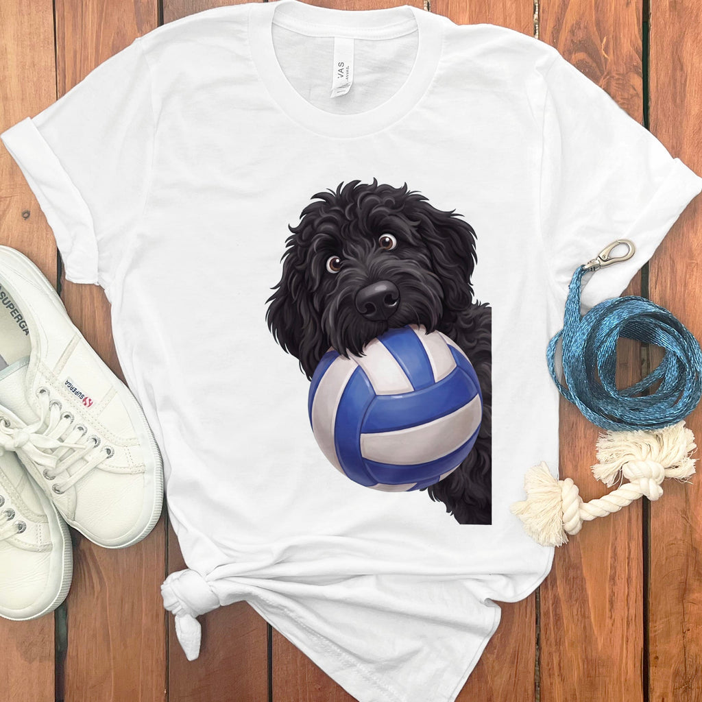 Black Goldendoodle Volleyball T-Shirt in White / S by Puppy Jo