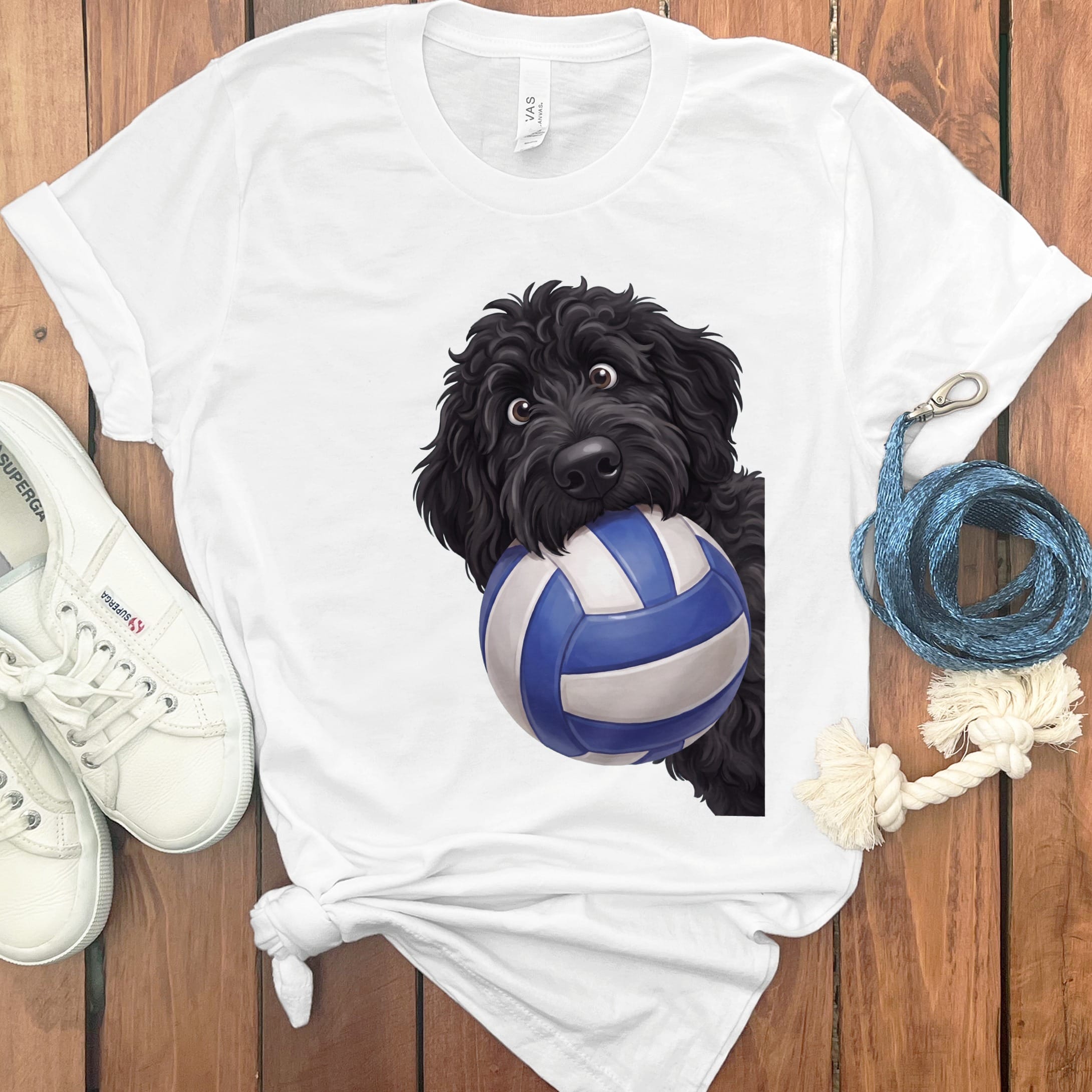 Black Goldendoodle Volleyball T-Shirt in White / S by Puppy Jo