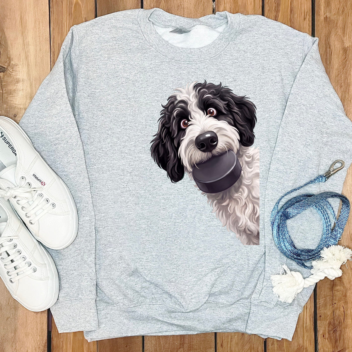Sheepadoodle Hockey Puck Sweatshirt in Sport Grey / S by Puppy Jo