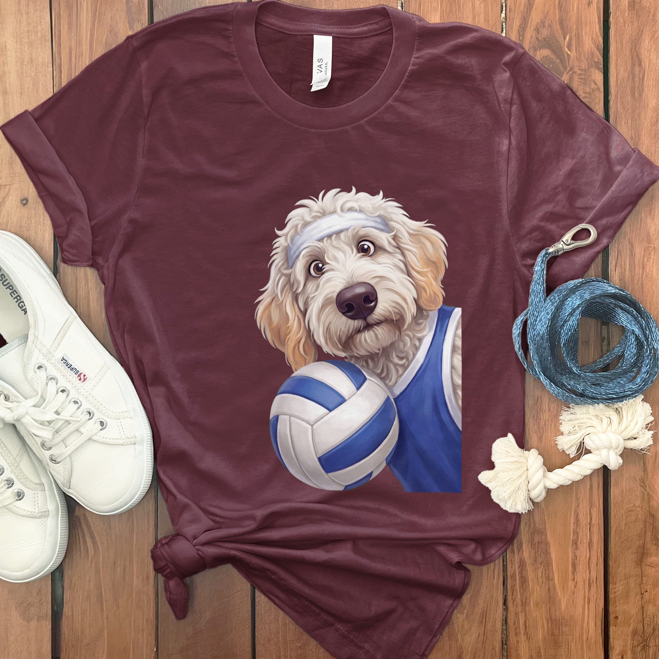 Maltipoo Volleyball Player T-Shirt in Maroon / S by Puppy Jo