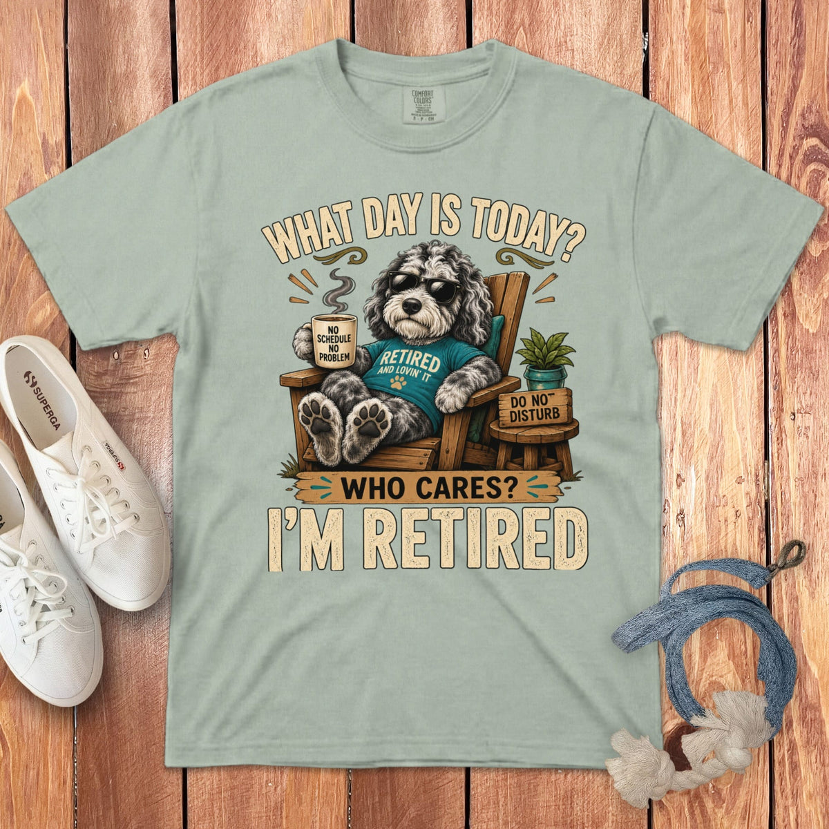 I'm Retired Merle Goldendoodle Signature T-Shirt in Bay / S by Puppy Jo