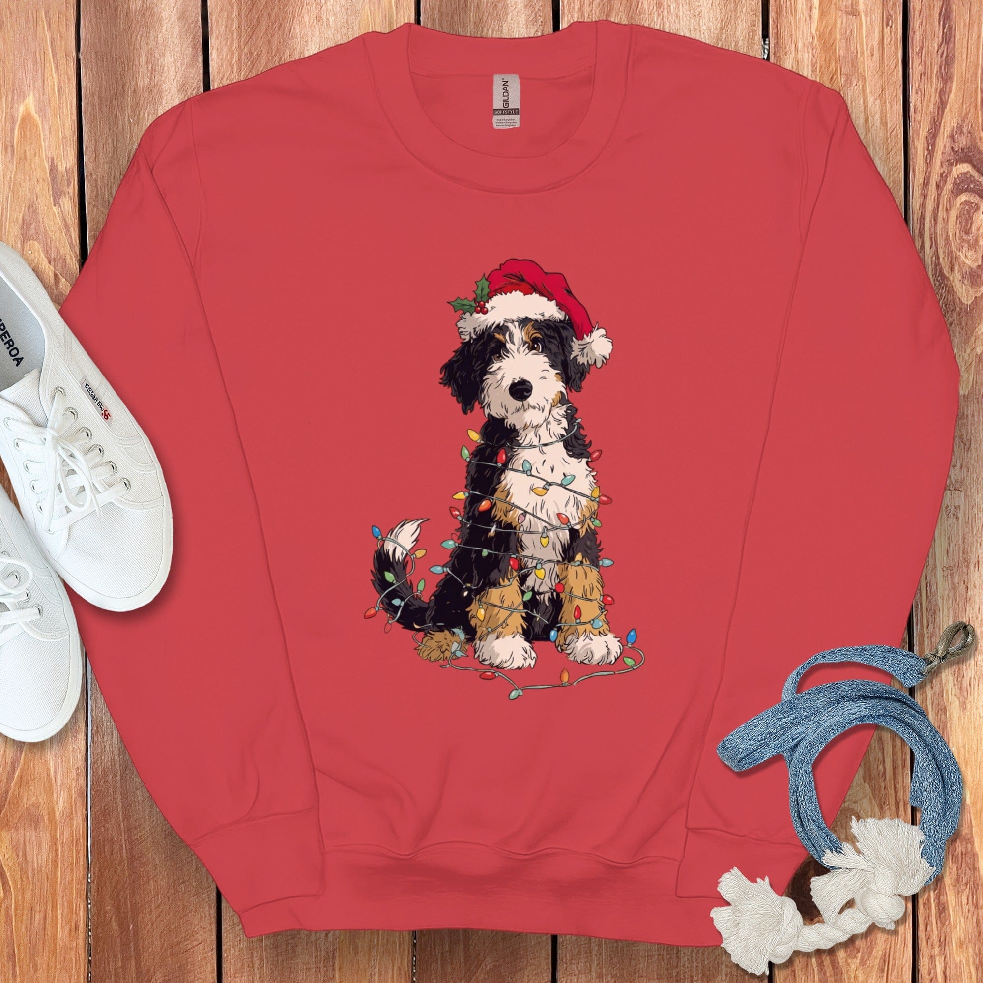 Festive Dog Wearing Santa Hat Christmas Sweatshirt