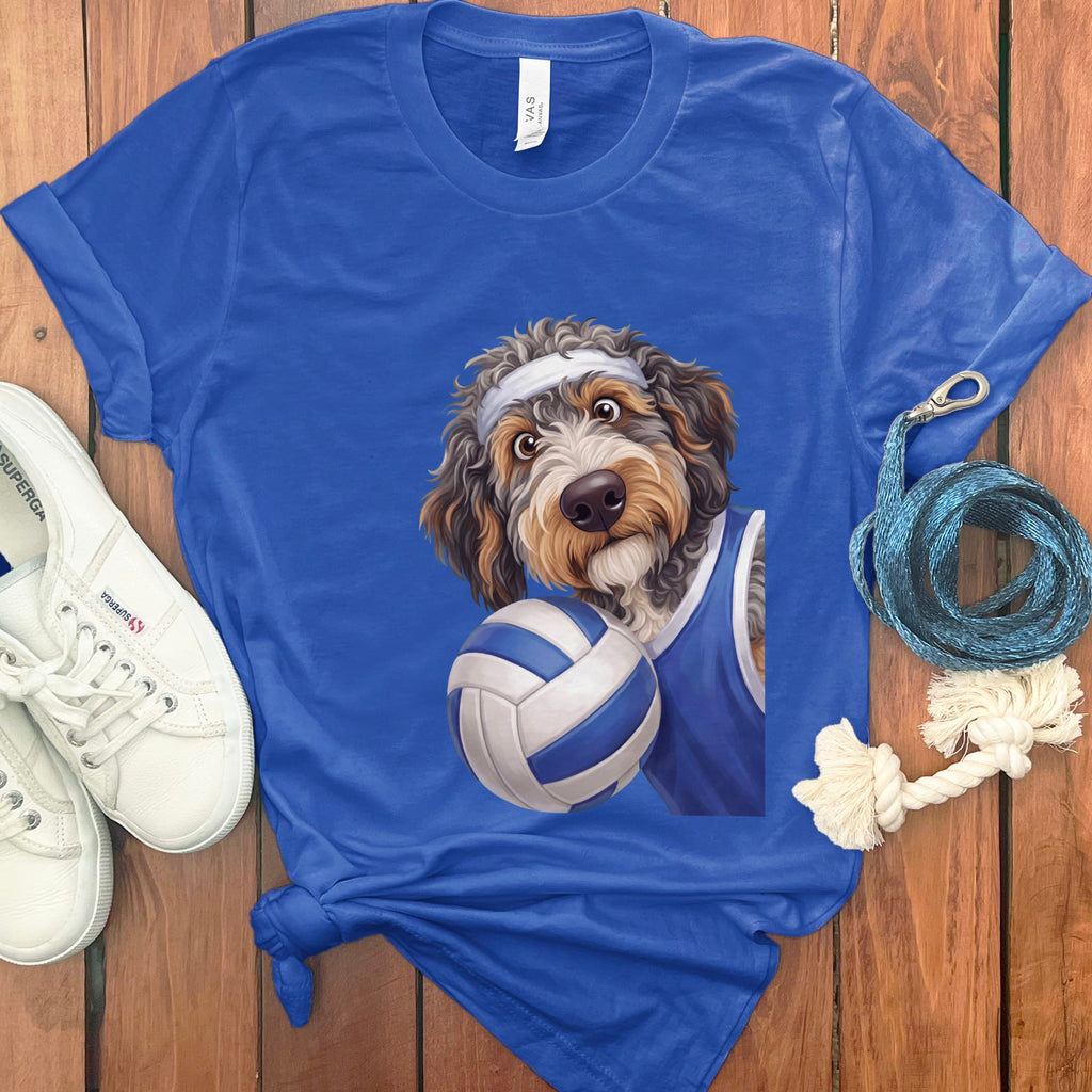 Aussiedoodle Volleyball Player T-Shirt in True Royal / S by Puppy Jo