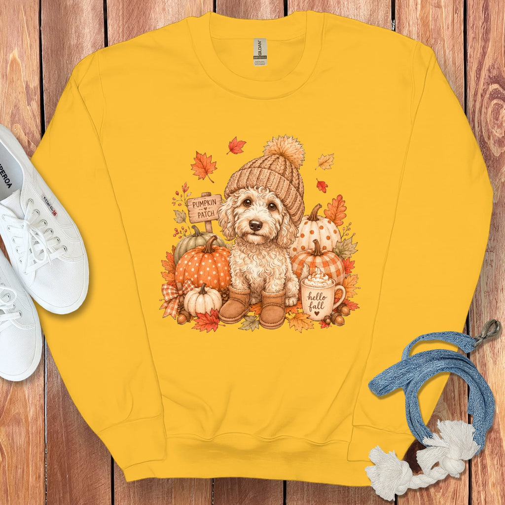 Maltipoo Pumpkin Patch Sweatshirt in Gold / S by Puppy Jo