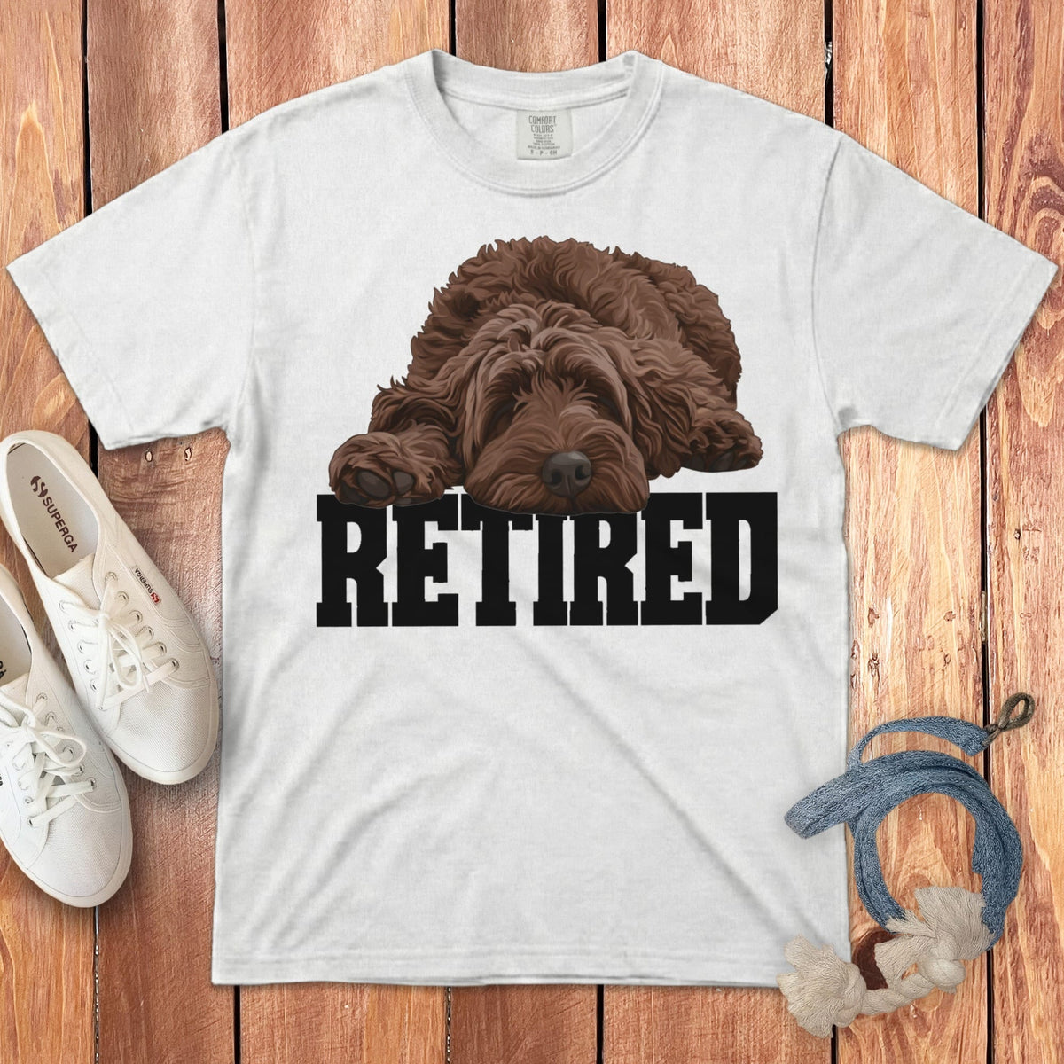 Retired Sleeping Chocolate Goldendoodle Signature T-Shirt in White / S by Puppy Jo