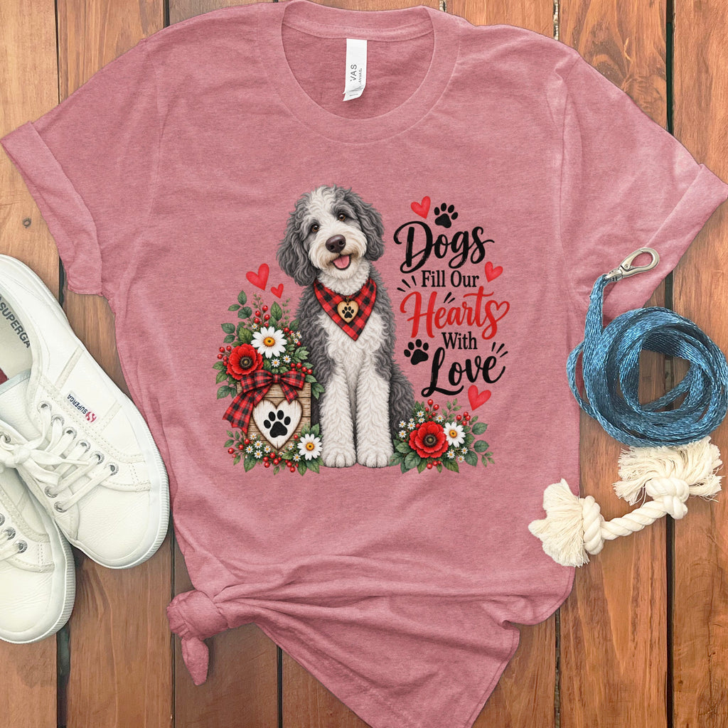 Sheepadoodle Hearts Love T-Shirt