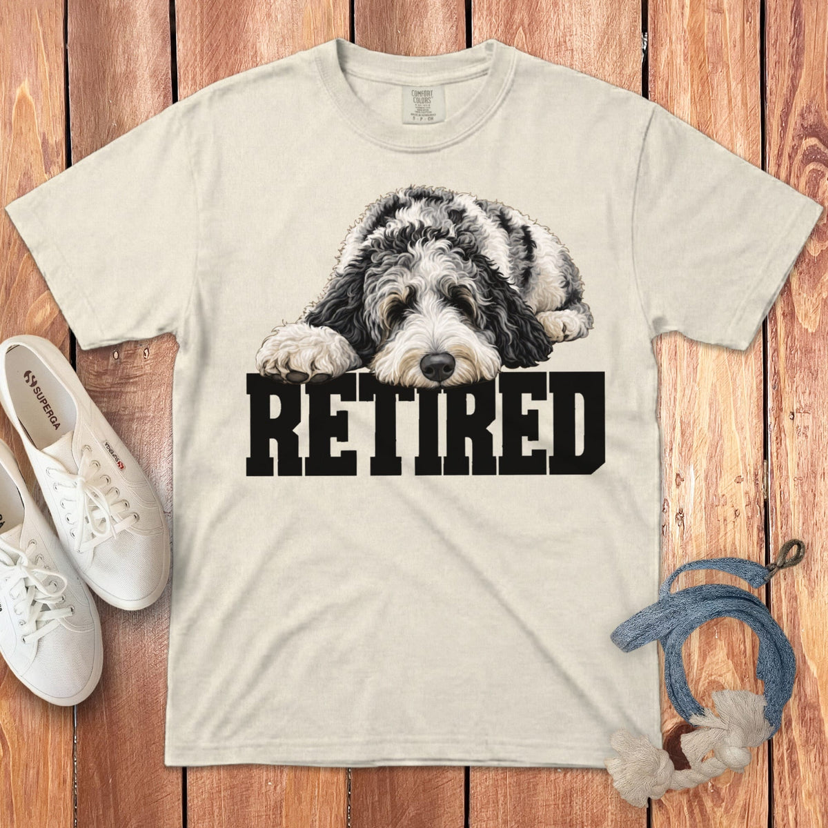 Retired Sleeping Merle Goldendoodle Signature T-Shirt in Ivory / S by Puppy Jo