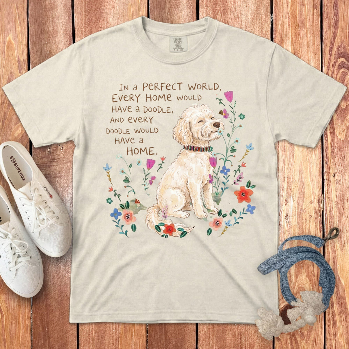 Perfect World Maltipoo Signature T-Shirt in Ivory / S by Puppy Jo