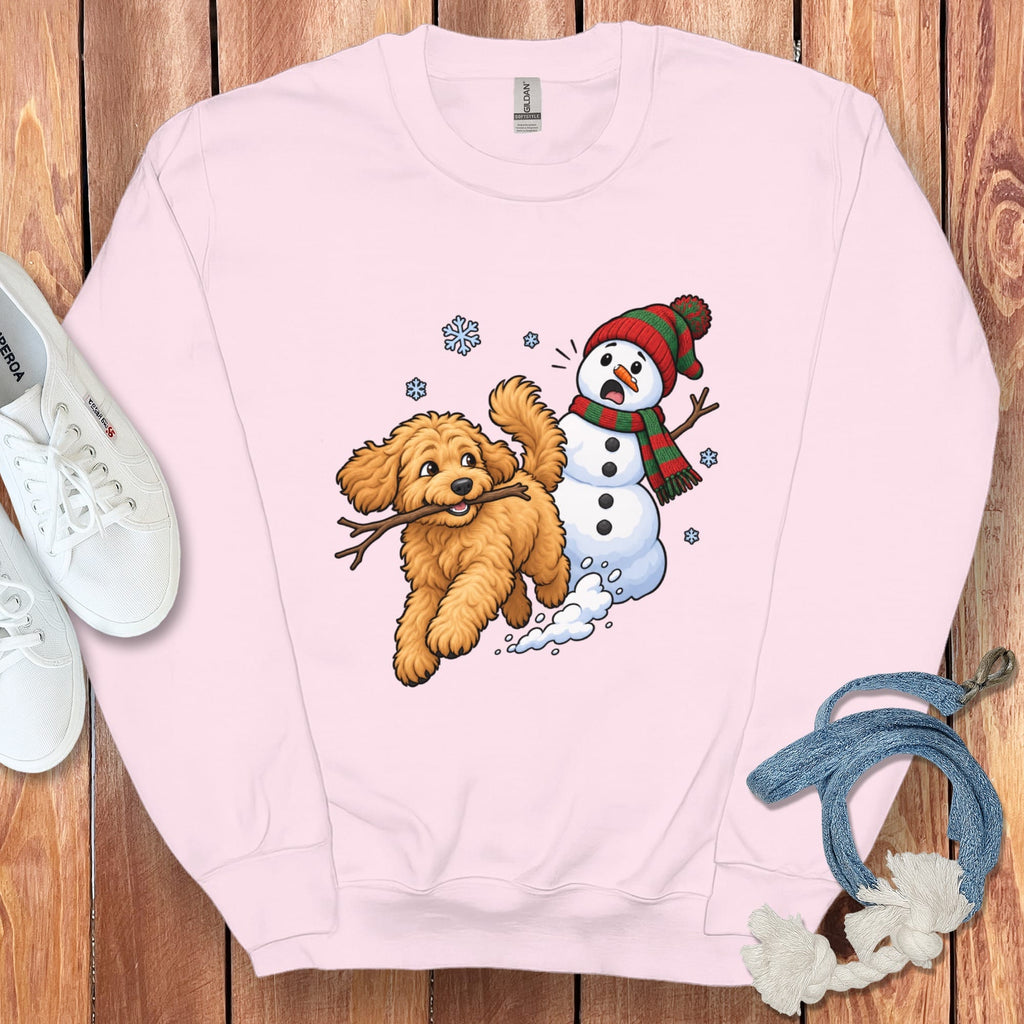 Apricot Goldendoodle Snowman Sweatshirt in Light Pink / S by Puppy Jo