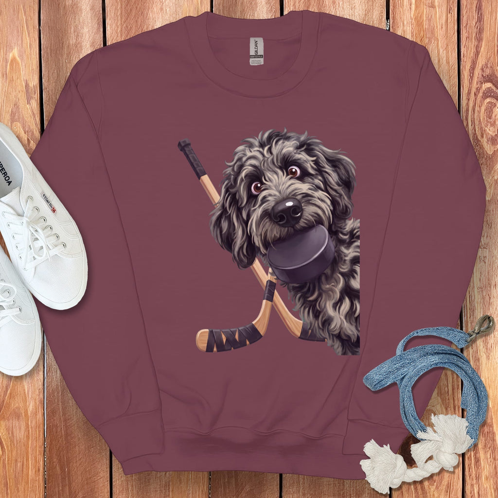 Merle Goldendoodle Hockey Sweatshirt in Maroon / S by Puppy Jo