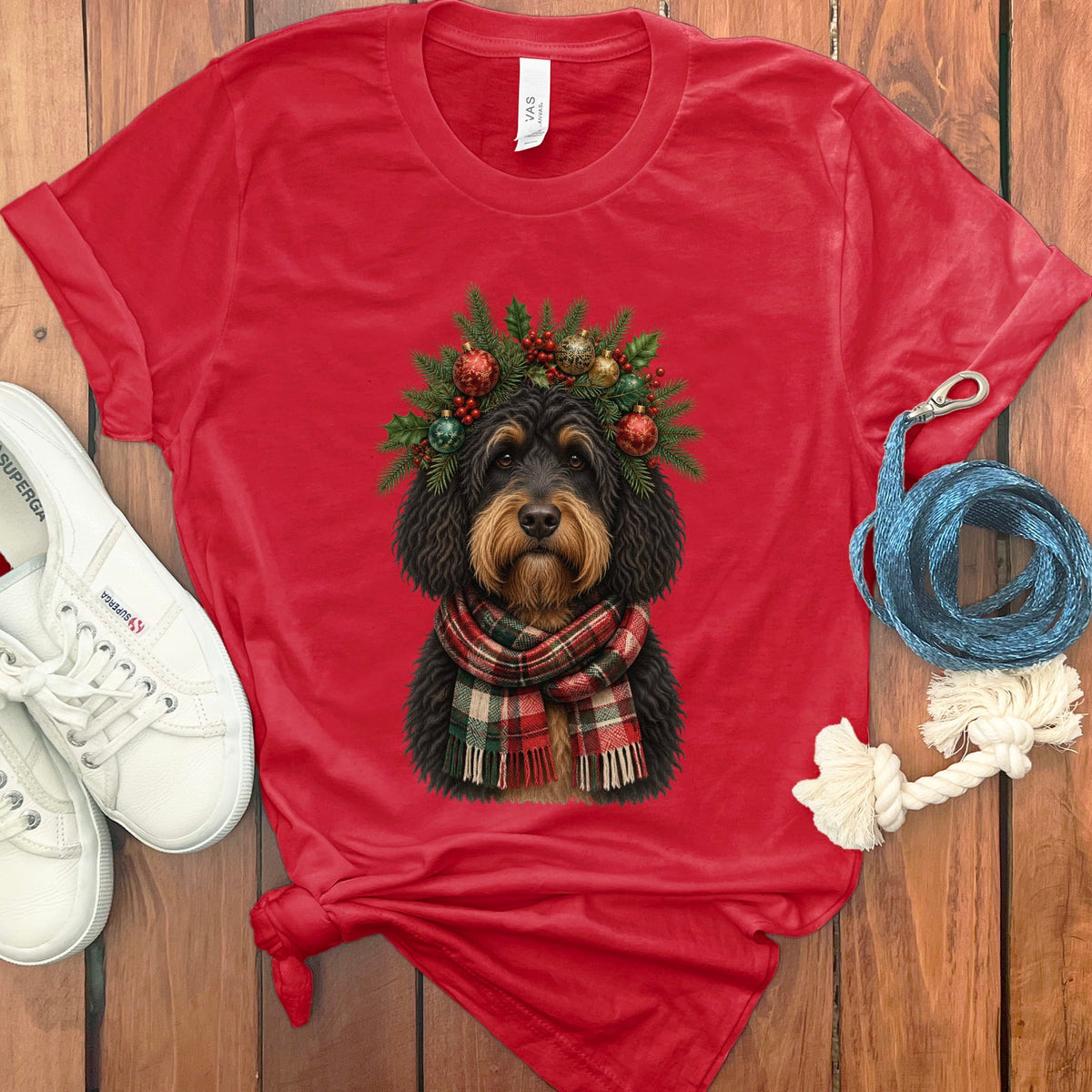 Phantom Goldendoodle Holiday Crown T-Shirt in Red / S by Puppy Jo