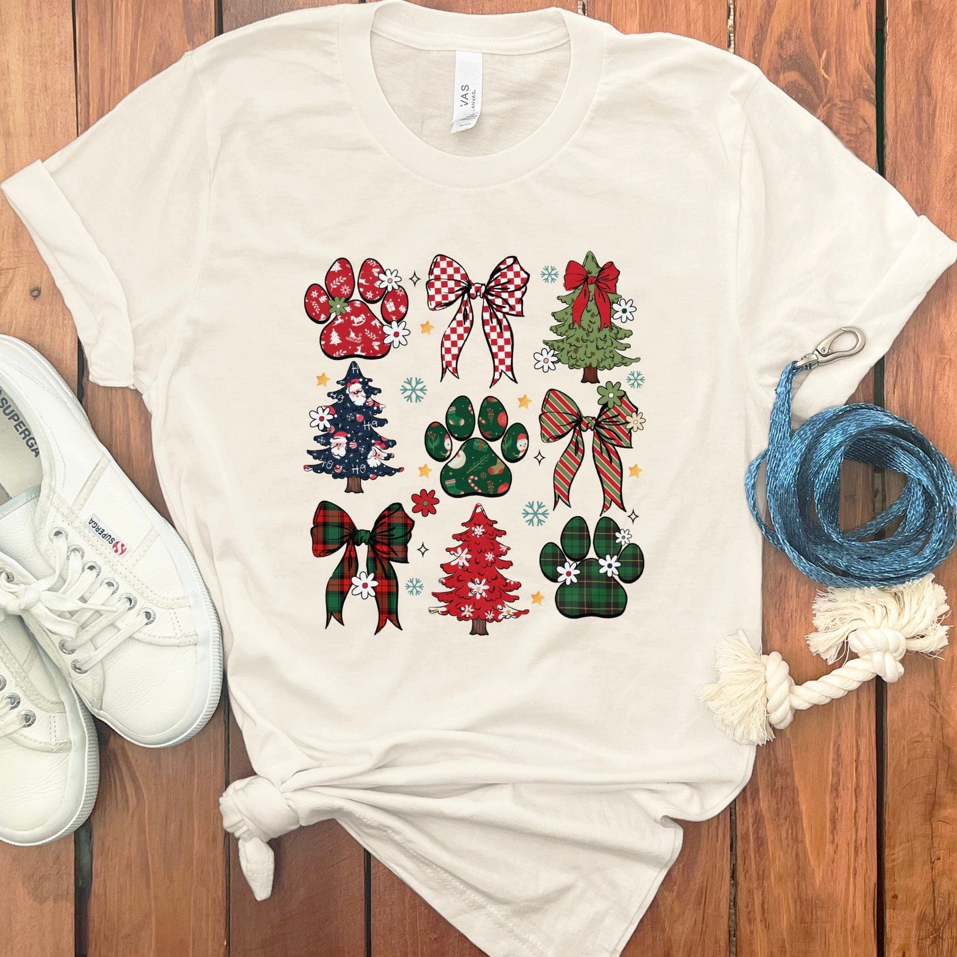 Festive Dog Paw Christmas Trees Pattern T-Shirt product