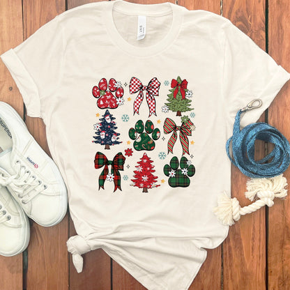 Festive Dog Paw Christmas Trees Pattern T-Shirt product