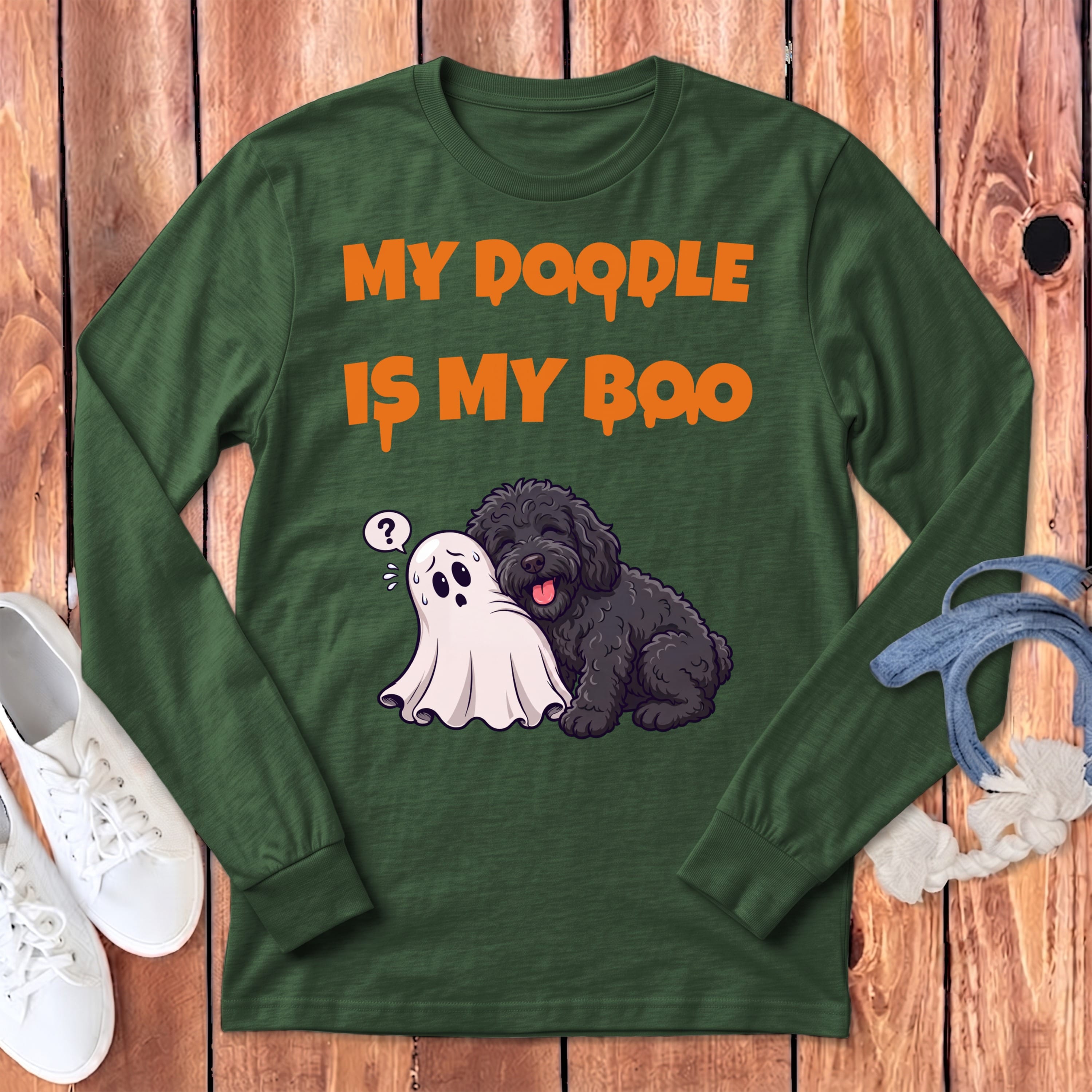 Black Goldendoodle My Boo Long Sleeve T-Shirt in Heather Forest / S by Puppy Jo