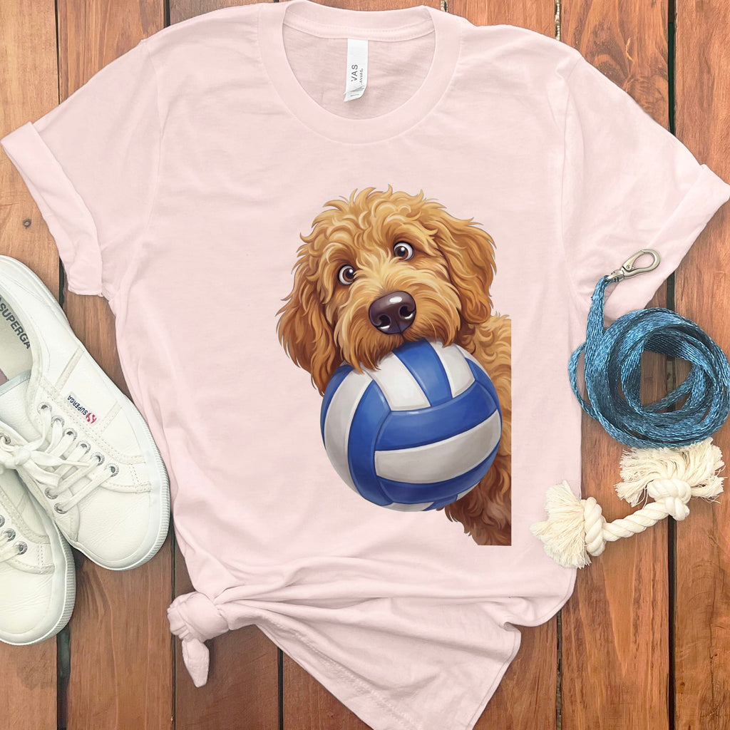 Apricot Goldendoodle Volleyball T-Shirt in Soft Pink / S by Puppy Jo
