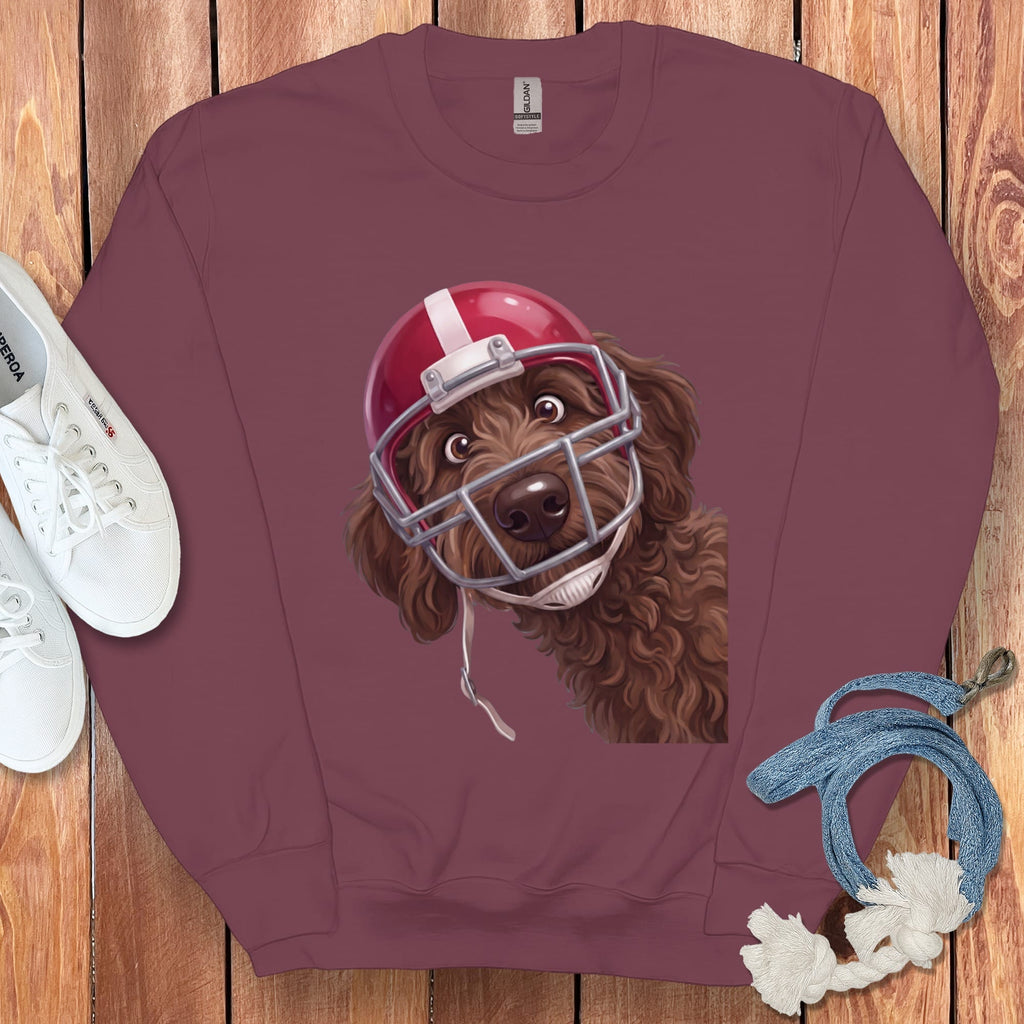 Chocolate Goldendoodle Football Helmet Sweatshirt in Maroon / S by Puppy Jo