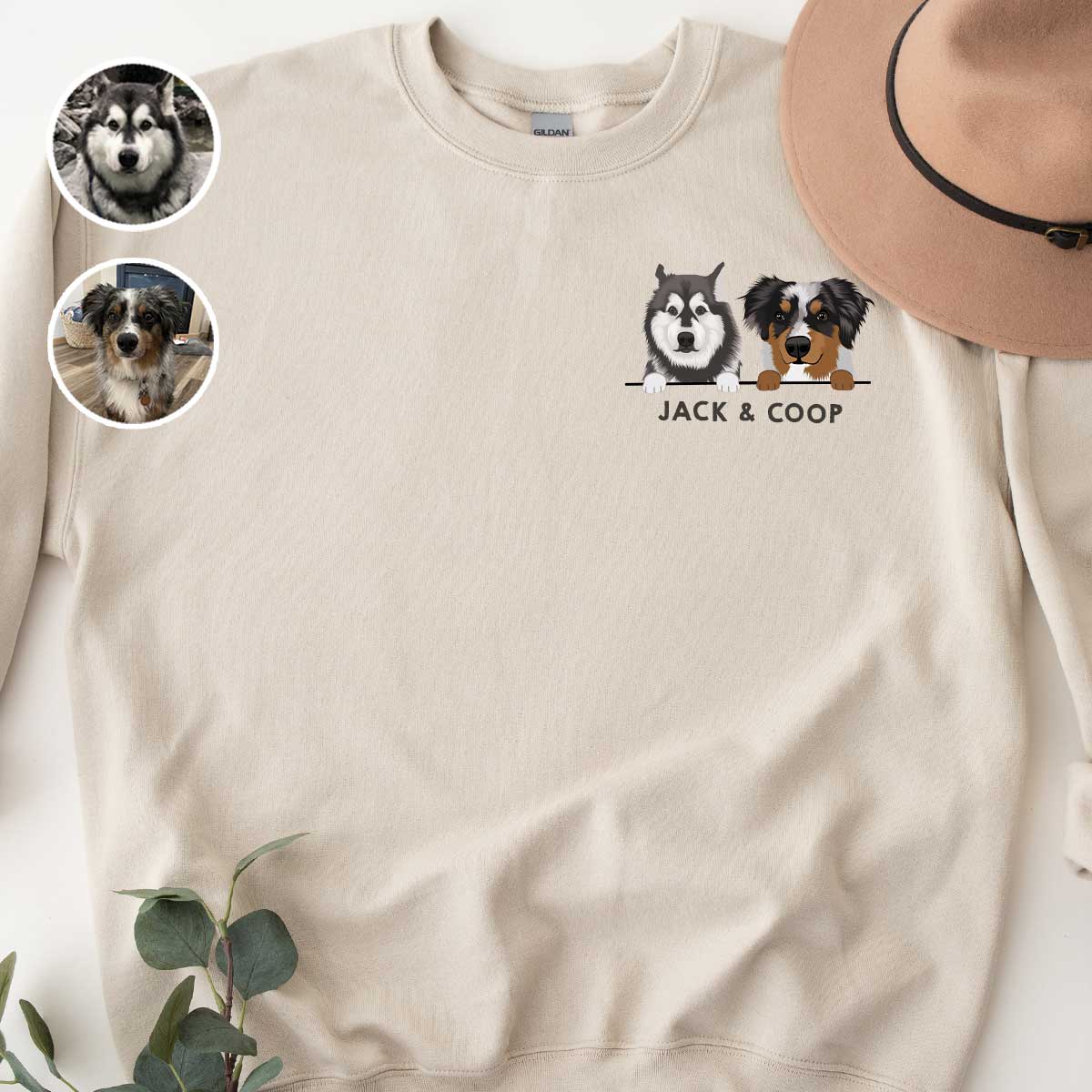 Hand-Drawn Personalized Pet Portrait Sweatshirt - Multiple Pets - PuppyJo Sweatshirt