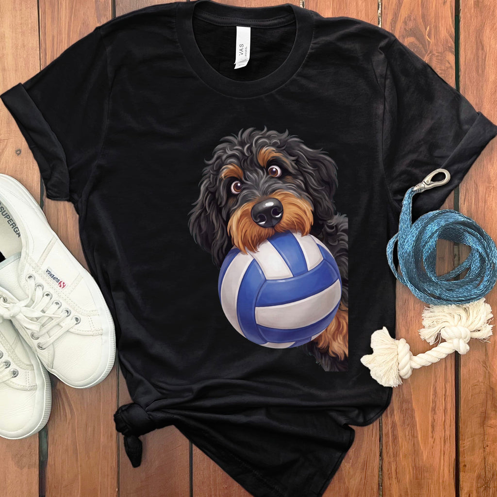 Phantom Goldendoodle Volleyball T-Shirt in Black / S by Puppy Jo