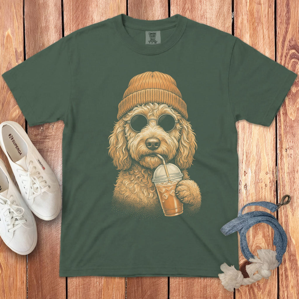 Golden Goldendoodle Ice Latte Signature T-Shirt in Blue Spruce / S by Puppy Jo