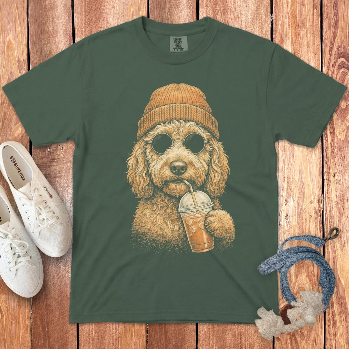 Golden Goldendoodle Ice Latte Signature T-Shirt in Blue Spruce / S by Puppy Jo