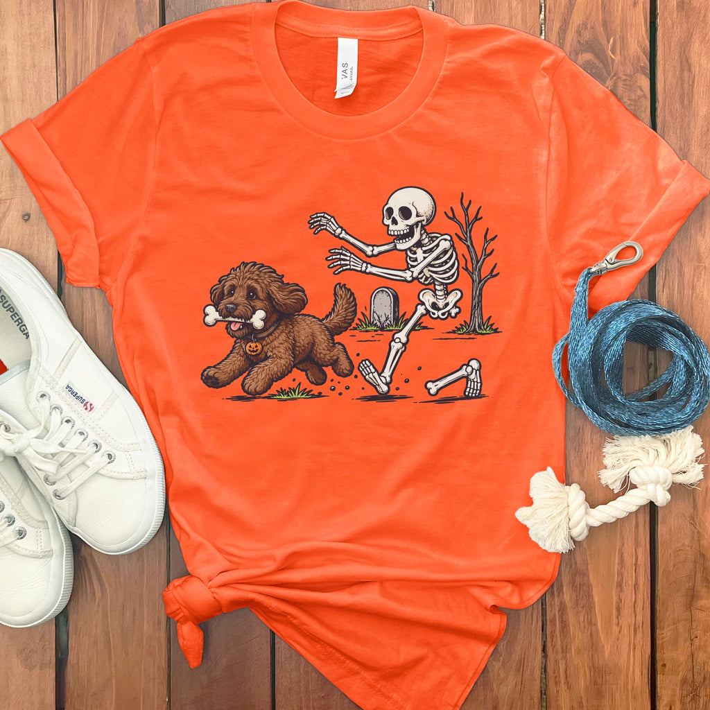 Chocolate Goldendoodle Bone Thief T-Shirt in Orange / S by Puppy Jo