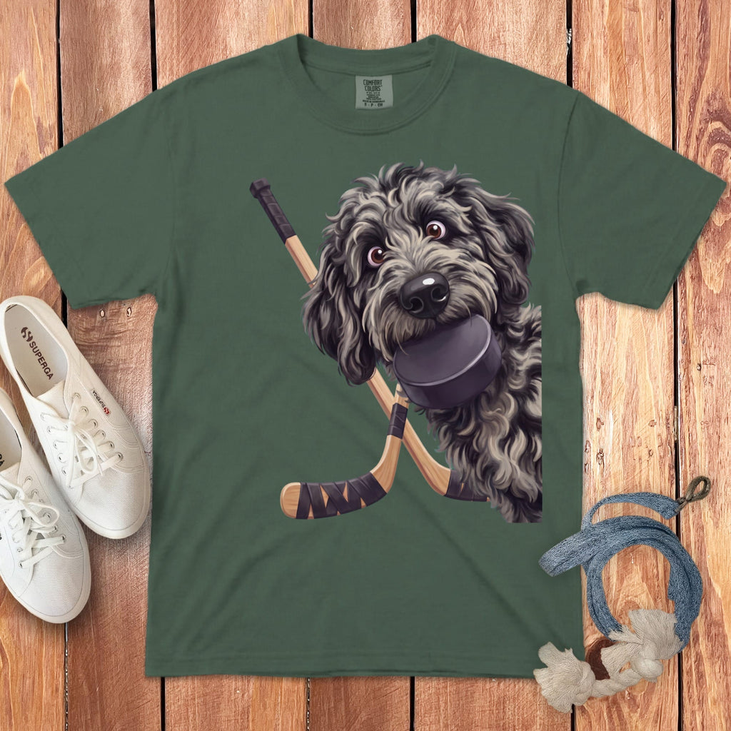 Merle Goldendoodle Hockey Signature T-Shirt in Blue Spruce / S by Puppy Jo