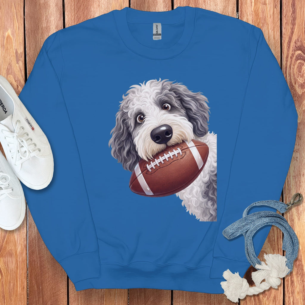 Sheepadoodle Football Sweatshirt in Royal / S by Puppy Jo