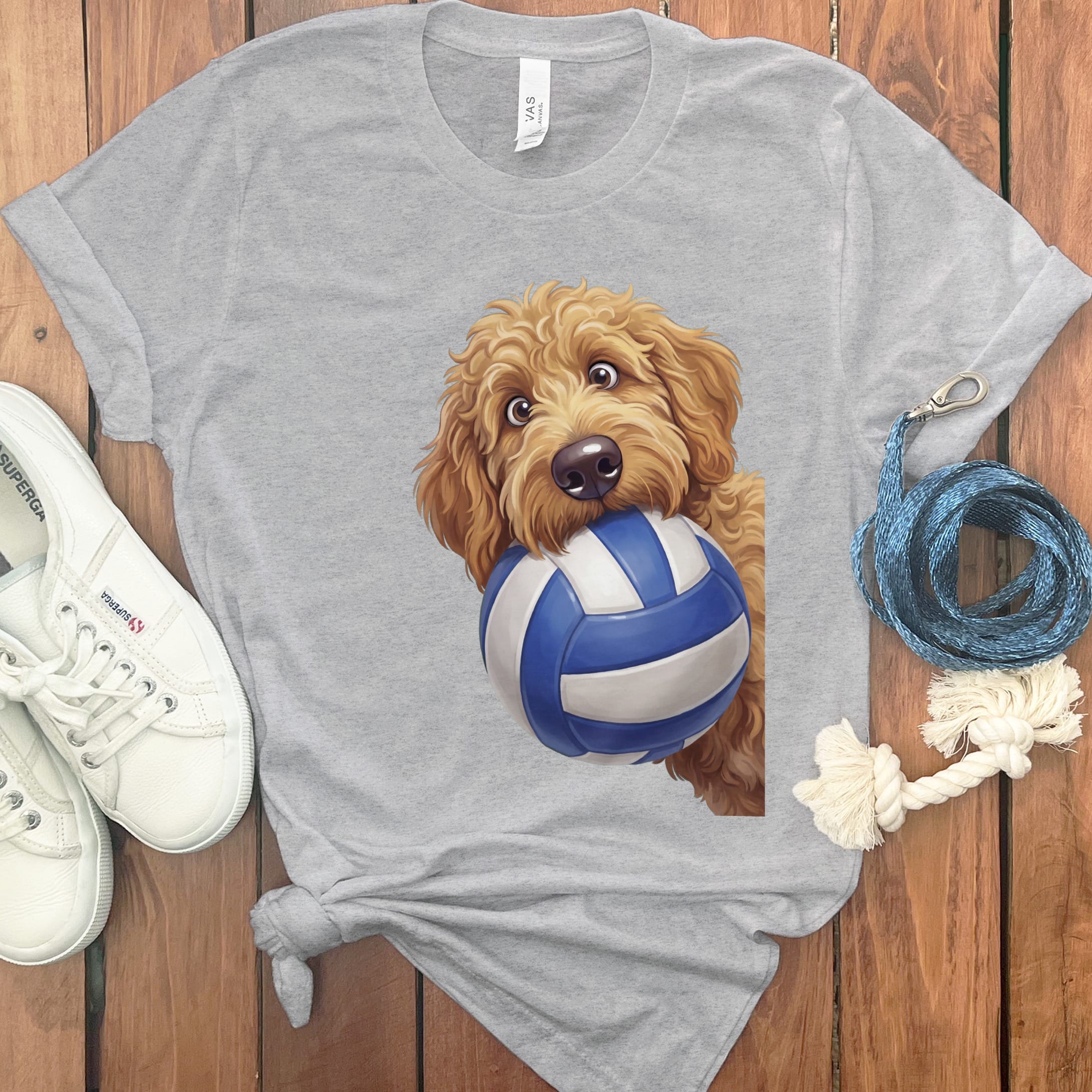 Apricot Goldendoodle Volleyball T-Shirt in Athletic Heather / S by Puppy Jo