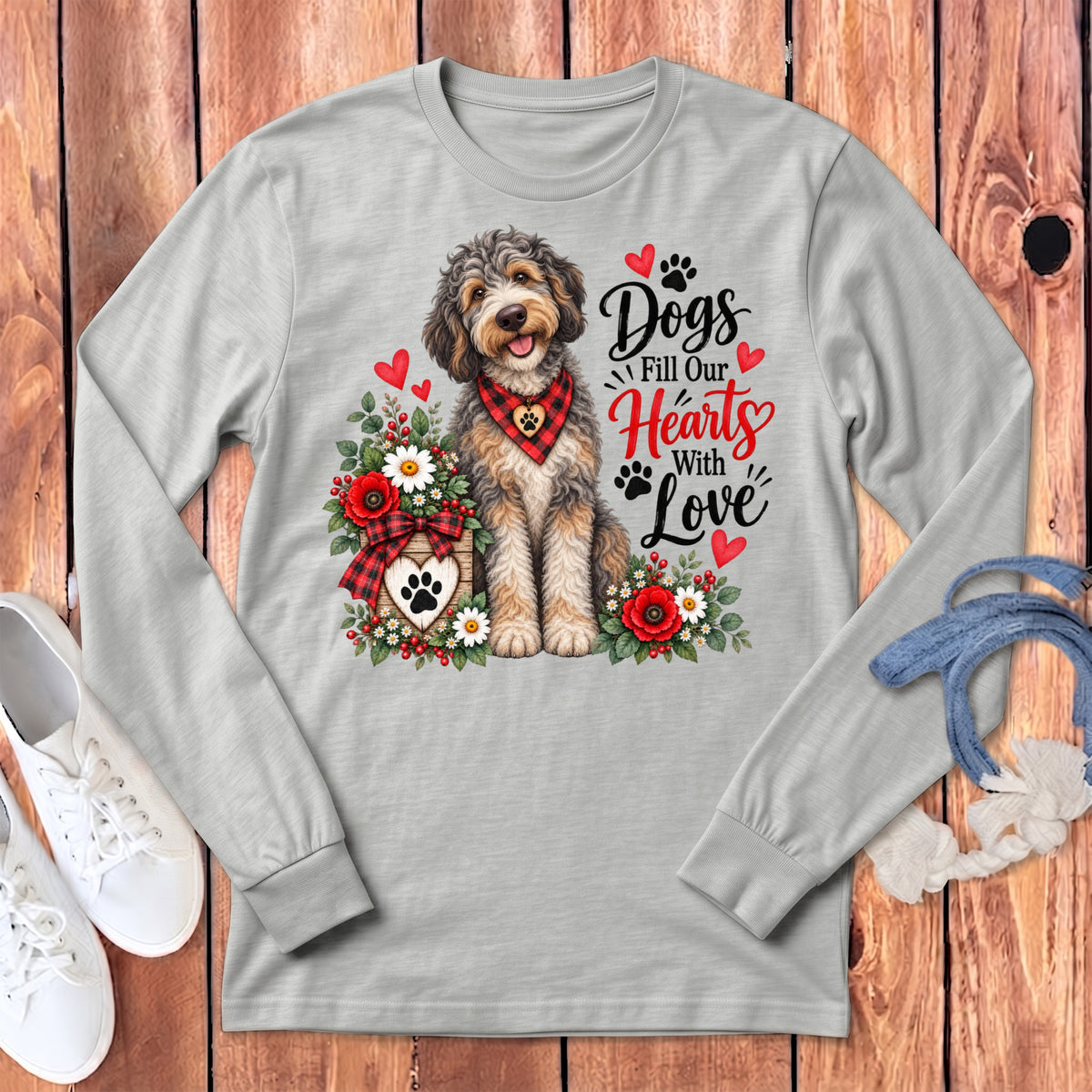 Aussiedoodle Hearts Love Long Sleeve T-Shirt