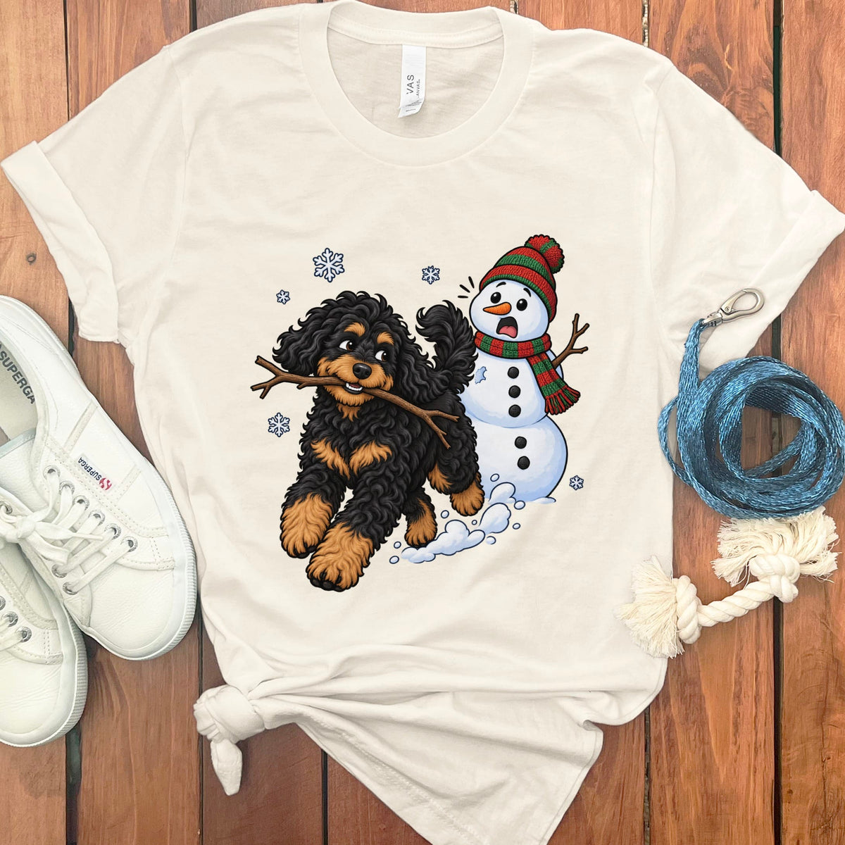 Phantom Goldendoodle Snowman T-Shirt in Natural / S by Puppy Jo