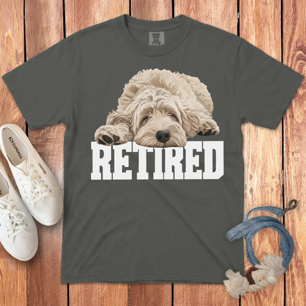 Retired Sleeping Cream Goldendoodle Signature T-Shirt in Pepper / S by Puppy Jo
