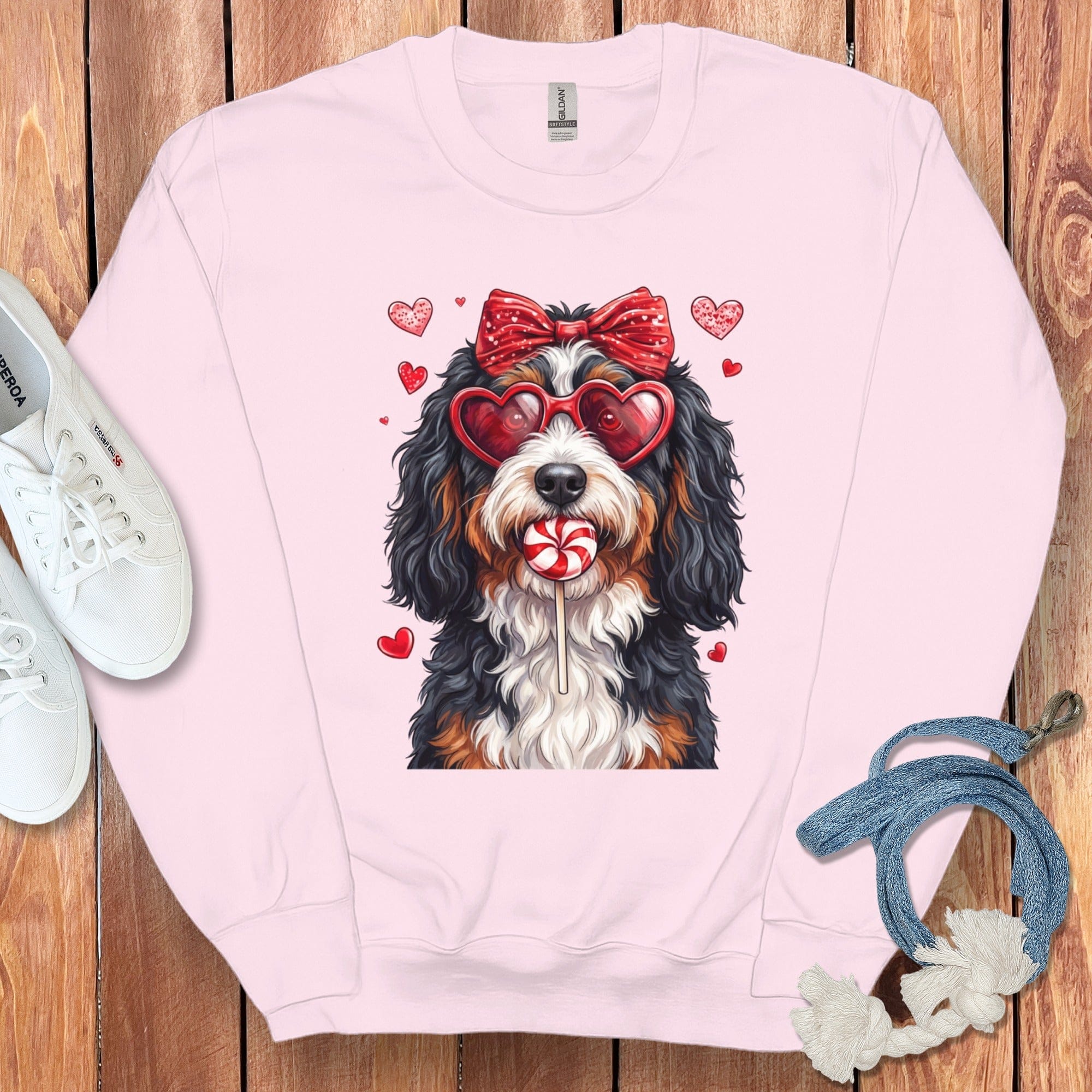 Cute Dog with Heart Glasses and Bow Graphic Sweatshirt
