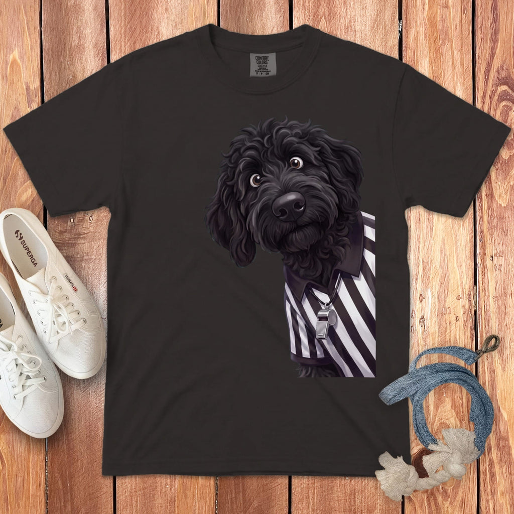 Black Goldendoodle Football Referee Signature T-Shirt in Graphite / S by Puppy Jo