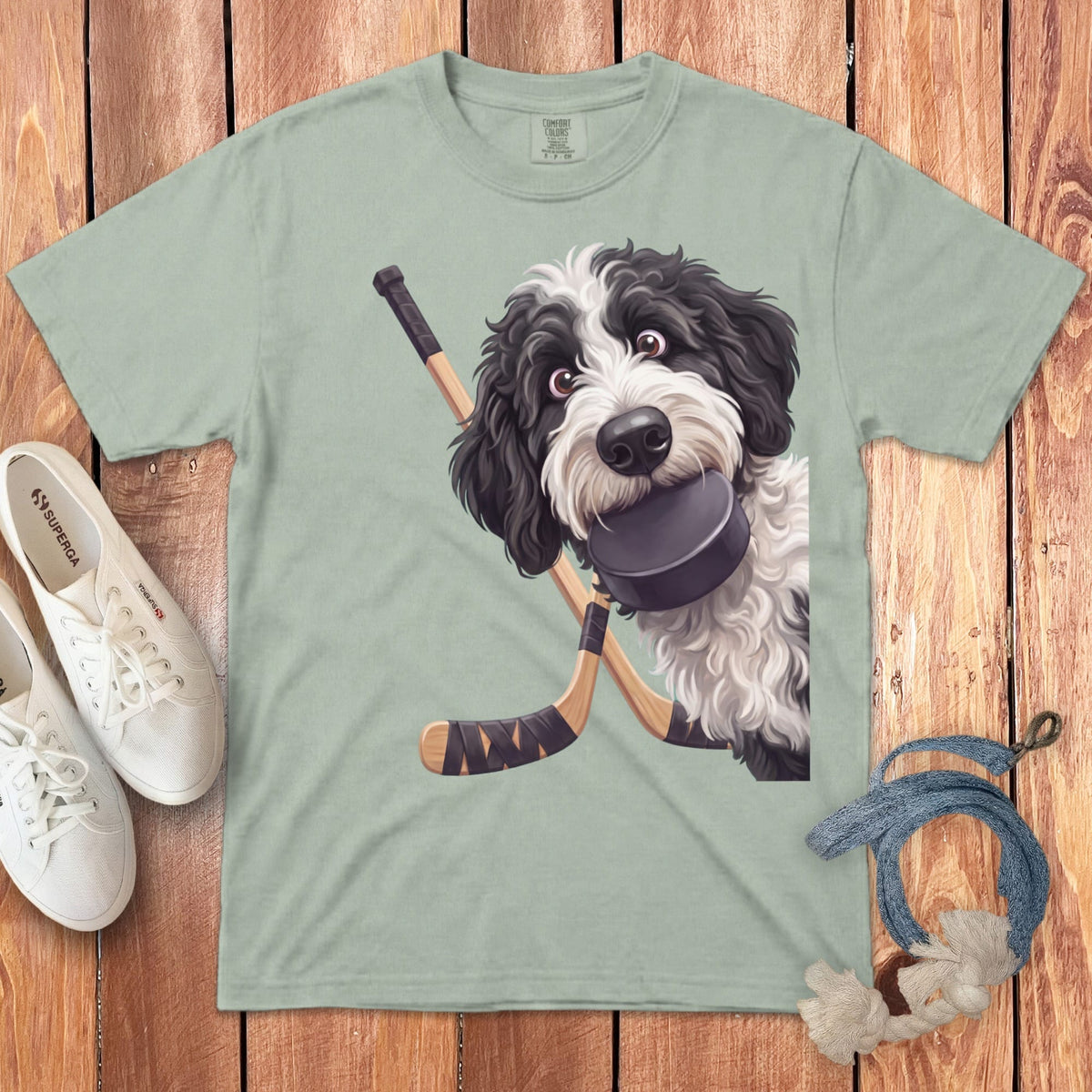 Sheepadoodle Hockey Signature T-Shirt in Bay / S by Puppy Jo